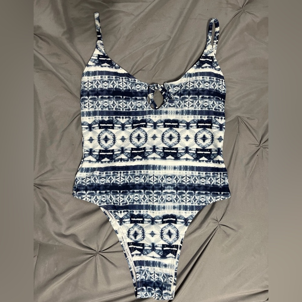 Denim Tie Dye Swimsuit with Keyhole Front